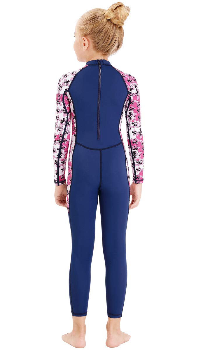 Jeleuon Youth Girls Boys One Piece Water Sports Sun Protection Rash Guard UPF 50+ Long Sleeves Full Suit Swimsuit Wetsuit Swimwear Navy-Flower - Image 4